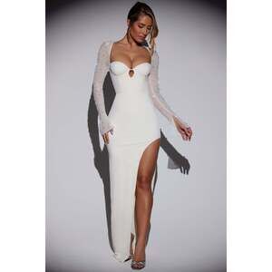Oh Polly White Maxi Dress with Sheer Sleeves